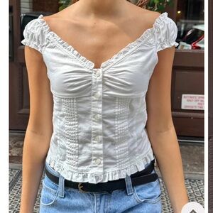 Brandy Melville White Ruffled Women's Top